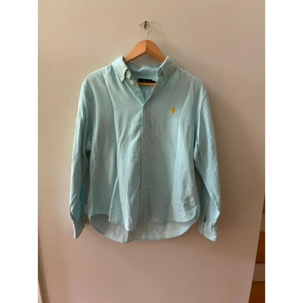 Polo Ralph Lauren Boys XL Oxford Button-Down Shirt Mint Blue Long Sleeve